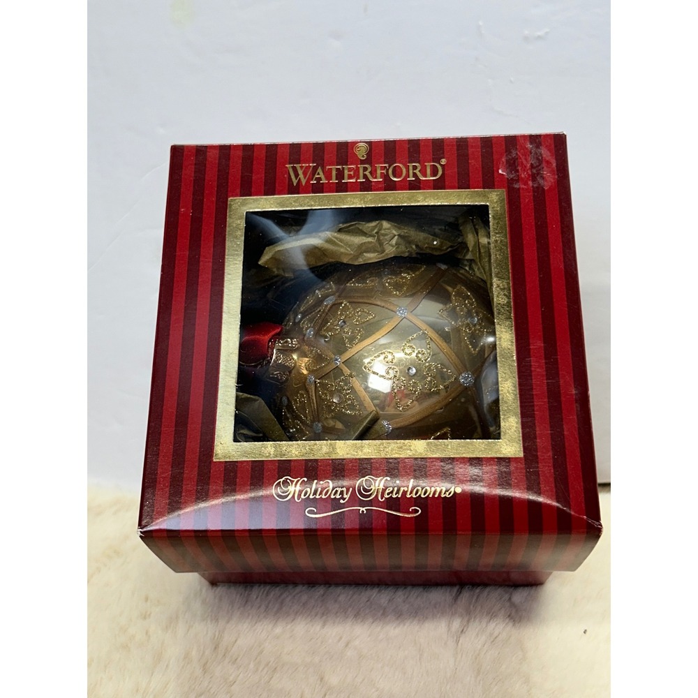 Waterford Holiday Heirlooms Large Celtic Scroll Ball Glass Ornament Gold 153839
